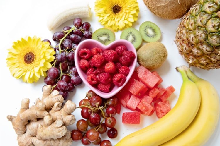Fruit Raspberries Kiwi Watermelon Flowers Ginger Bananas Pineapple Flatlay